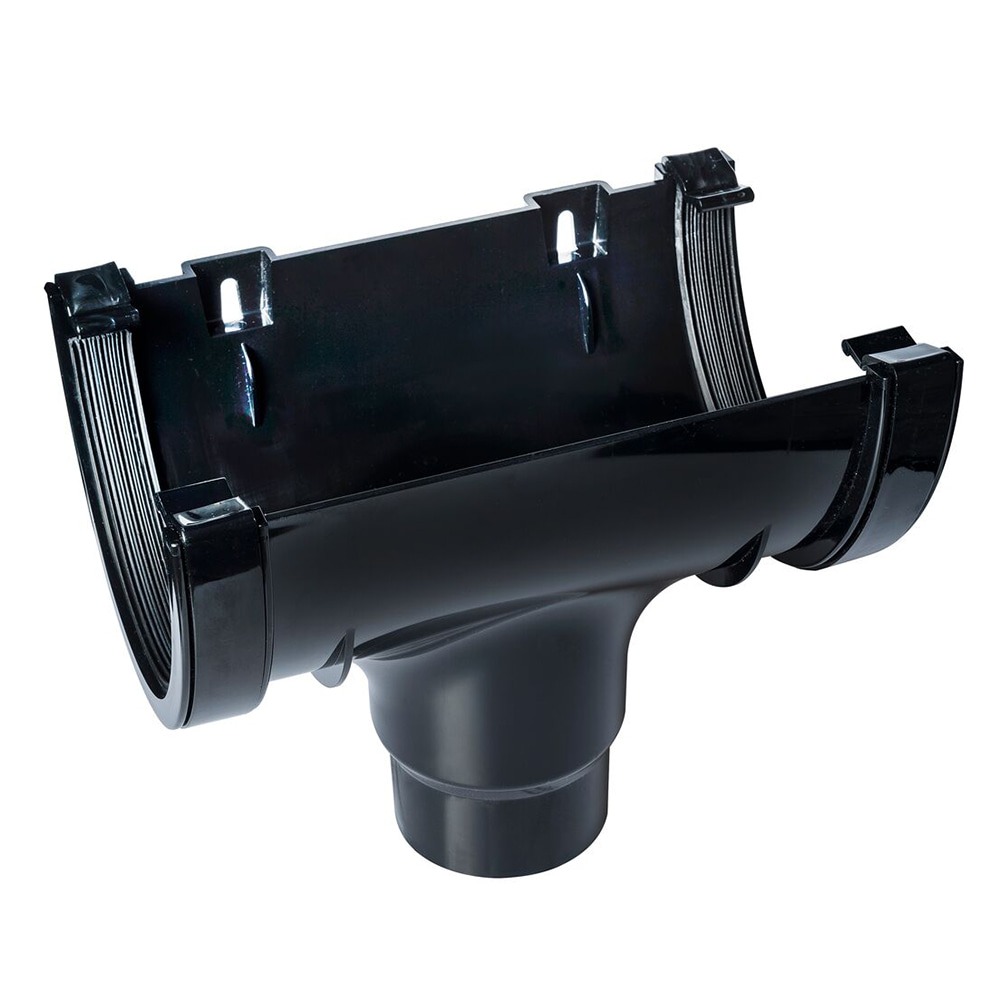 Black 170mm Super Deep Gutter to 110mm Round Downpipe Running Outlet (Kayflow)