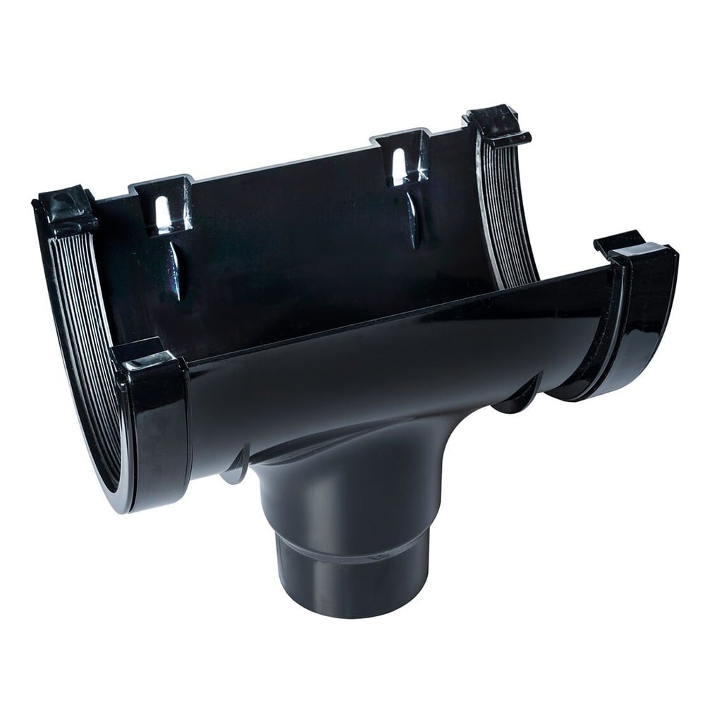Black 170mm Super Deep Gutter to 110mm Round Downpipe Running Outlet (Kayflow)