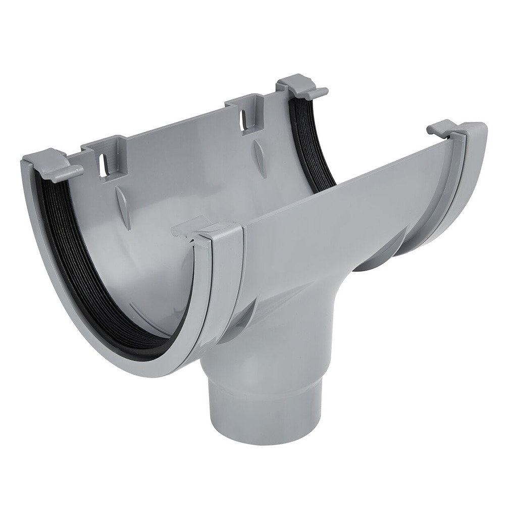 Grey 170mm Super Deep Gutter to 110mm Round Downpipe Running Outlet (Kayflow)