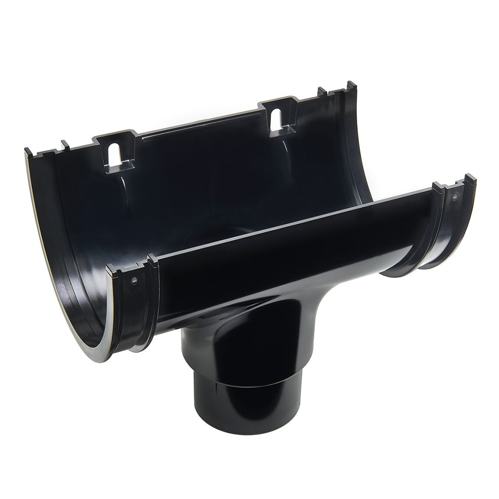 Black 114mm Deep Gutter to 68mm Round Downpipe Running Outlet
