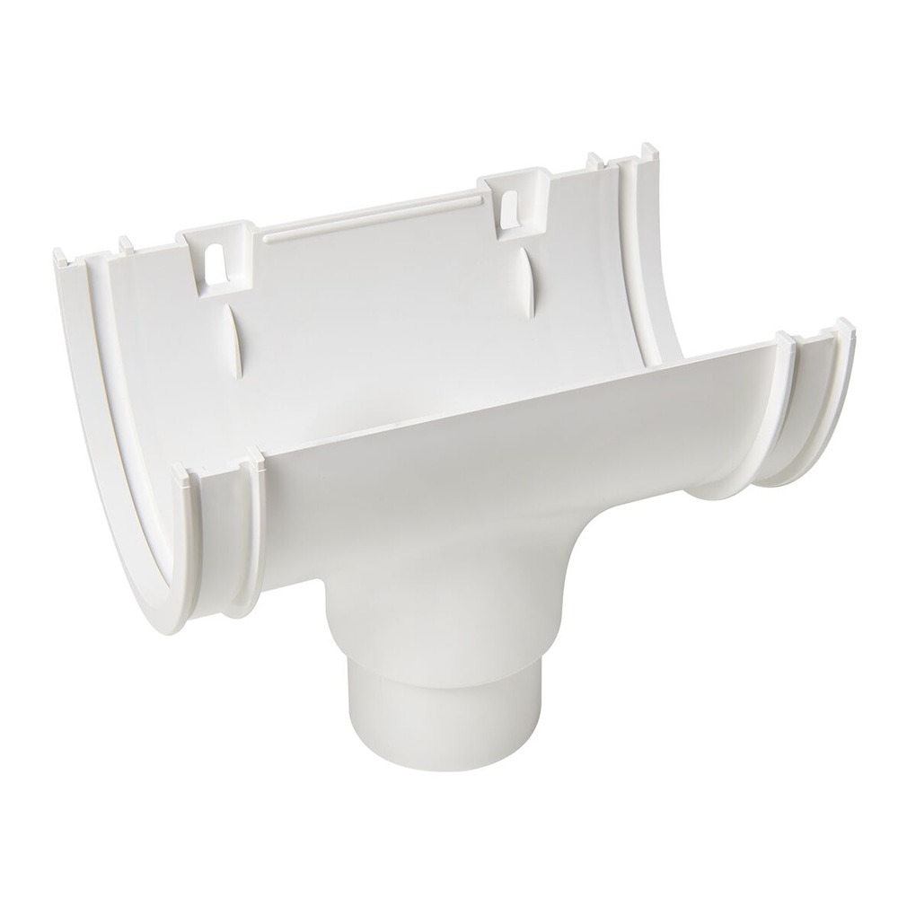 White 114mm Deep Gutter to 68mm Round Downpipe Running Outlet