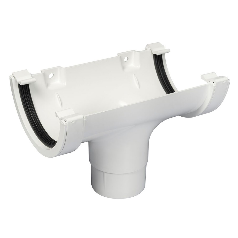 White 112mm Half Round Gutter to 68mm Round Downpipe Running Outlet