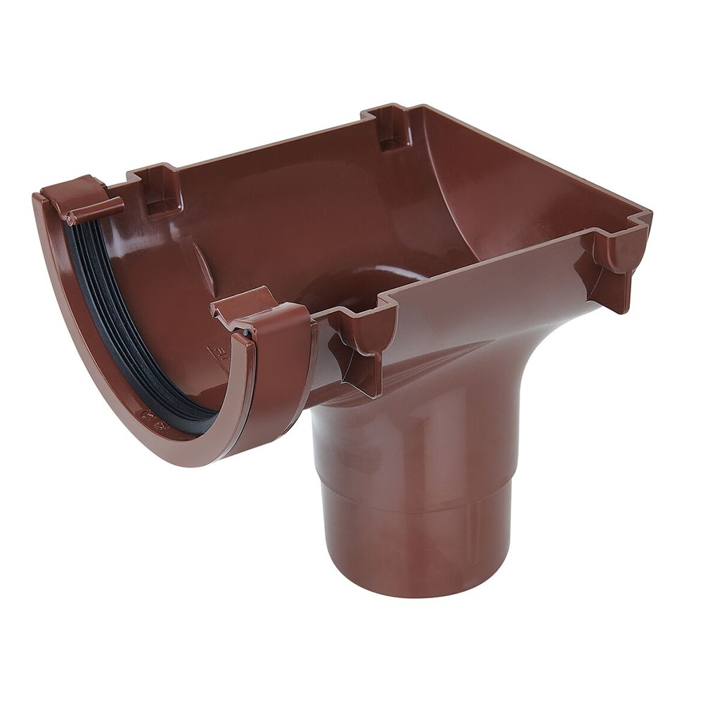 Brown 112mm Half Round Gutter to 68mm Round Downpipe Stopend Outlet (Kayflow)