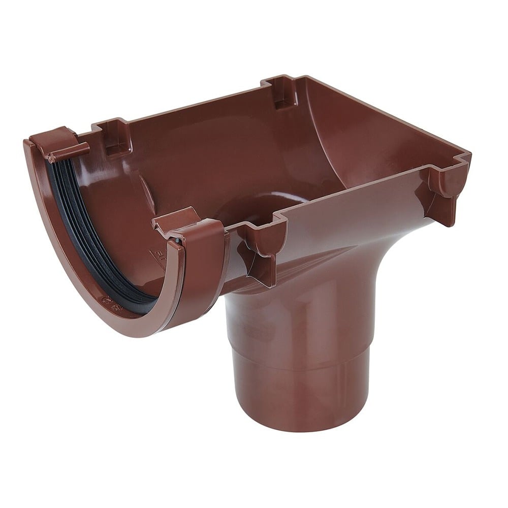 Brown 112mm Half Round Gutter to 68mm Round Downpipe Stopend Outlet (Kayflow)