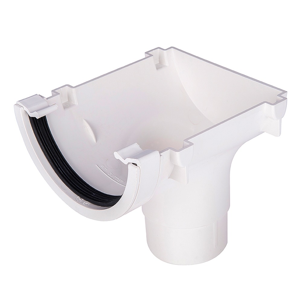 White 112mm Half Round Gutter to 68mm Round Downpipe Stopend Outlet (Kayflow)
