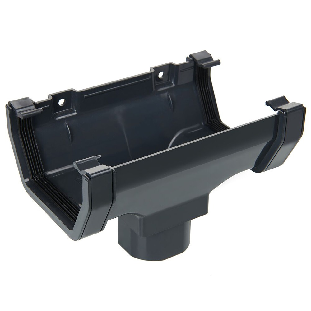 Anthracite Grey 117mm Square Gutter to 65mm Square or 68mm Round Downpipe Running Outlet (Kayflow)