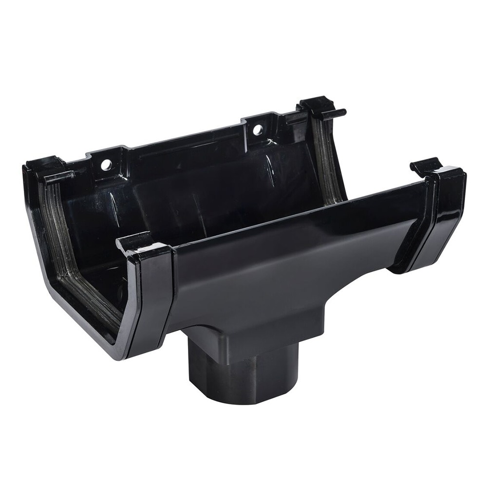 Black 117mm Square Gutter to 65mm Square or 68mm Round Downpipe Running Outlet