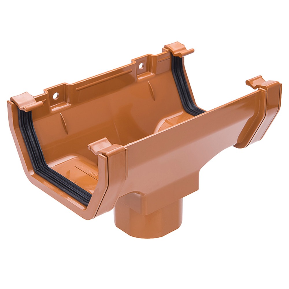 Caramel 117mm Square Gutter to 65mm Square or 68mm Round Downpipe Running Outlet