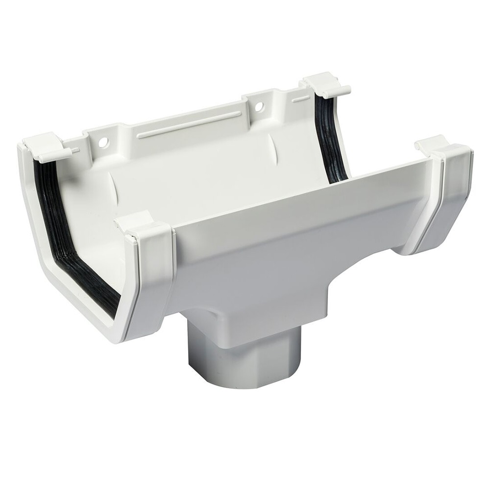 White 117mm Square Gutter to 65mm Square or 68mm Round Downpipe Running Outlet (Kayflow)
