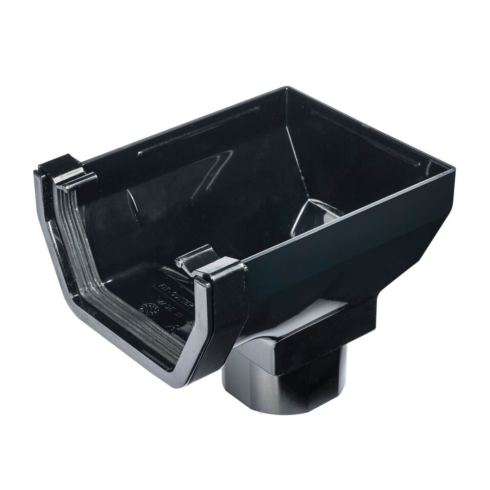 Black 117mm Square Gutter to 65mm Square or 68mm Round Downpipe Stopend Outlet (Kayflow)