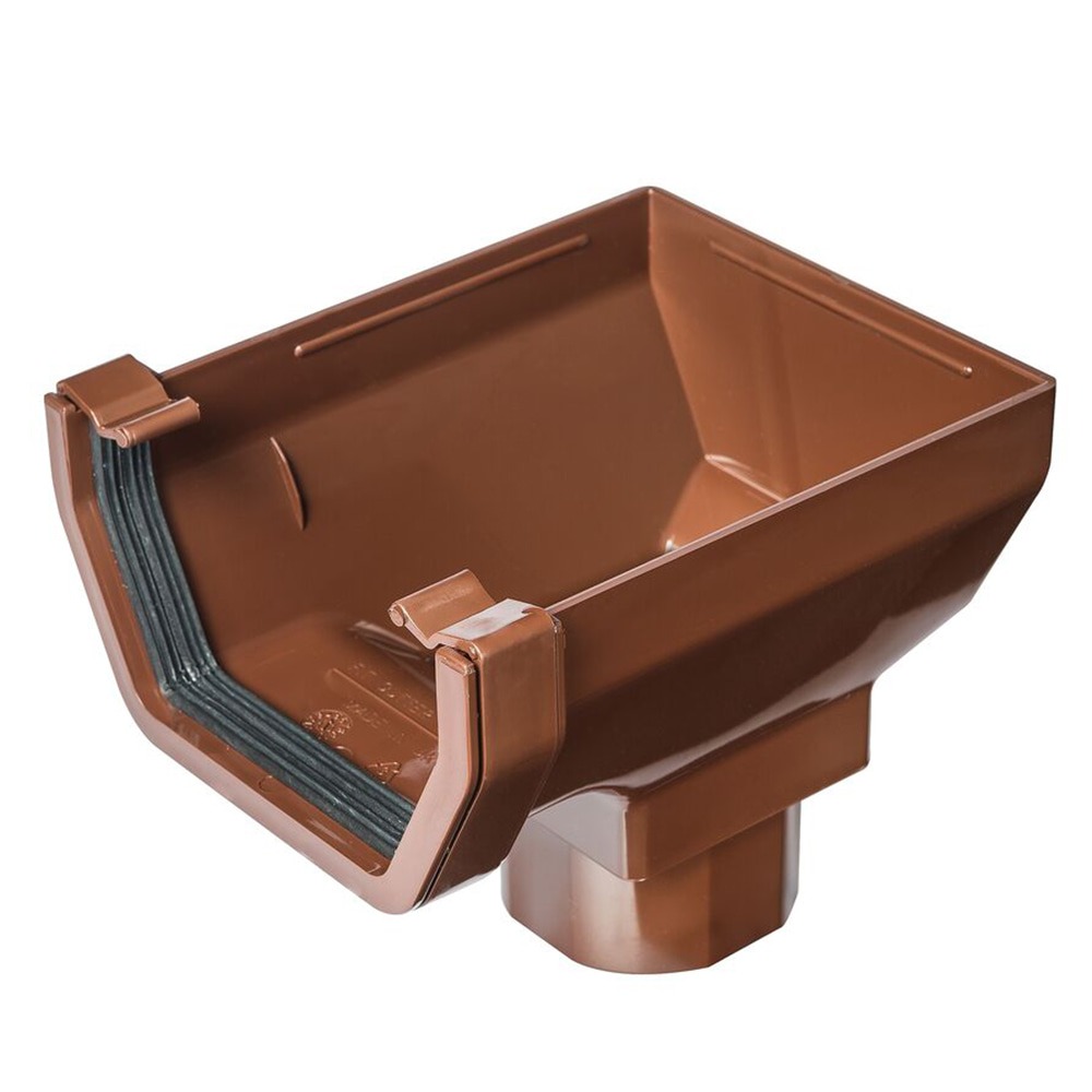Brown 117mm Square Gutter to 65mm Square or 68mm Round Downpipe Stopend Outlet (Kayflow)
