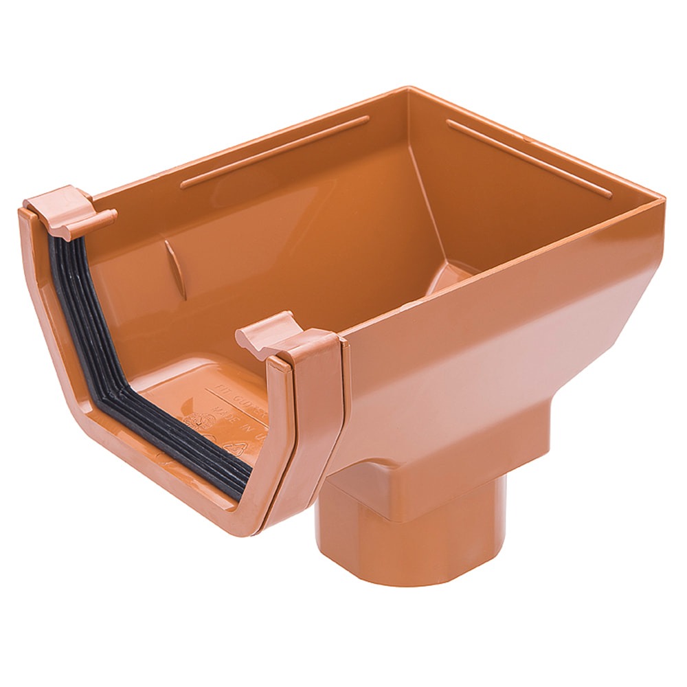 Caramel 117mm Square Gutter to 65mm Square or 68mm Round Downpipe Stopend Outlet (Kayflow)