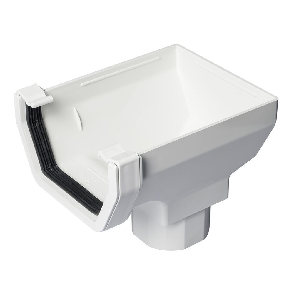 White 117mm Square Gutter to 65mm Square or 68mm Round Downpipe Stopend Outlet (Kayflow)