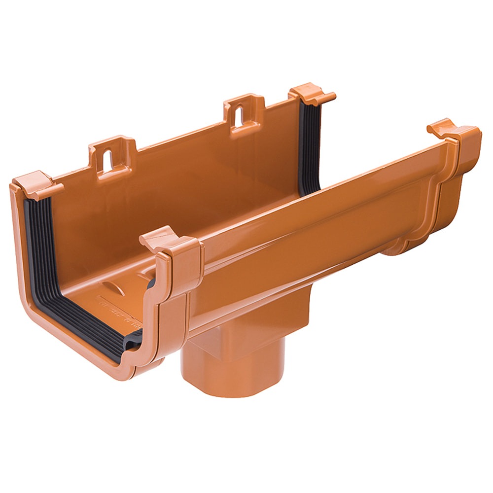 Caramel 120mm Ogee Gutter to 68mm Round or 65mm Square Downpipe Running Outlet