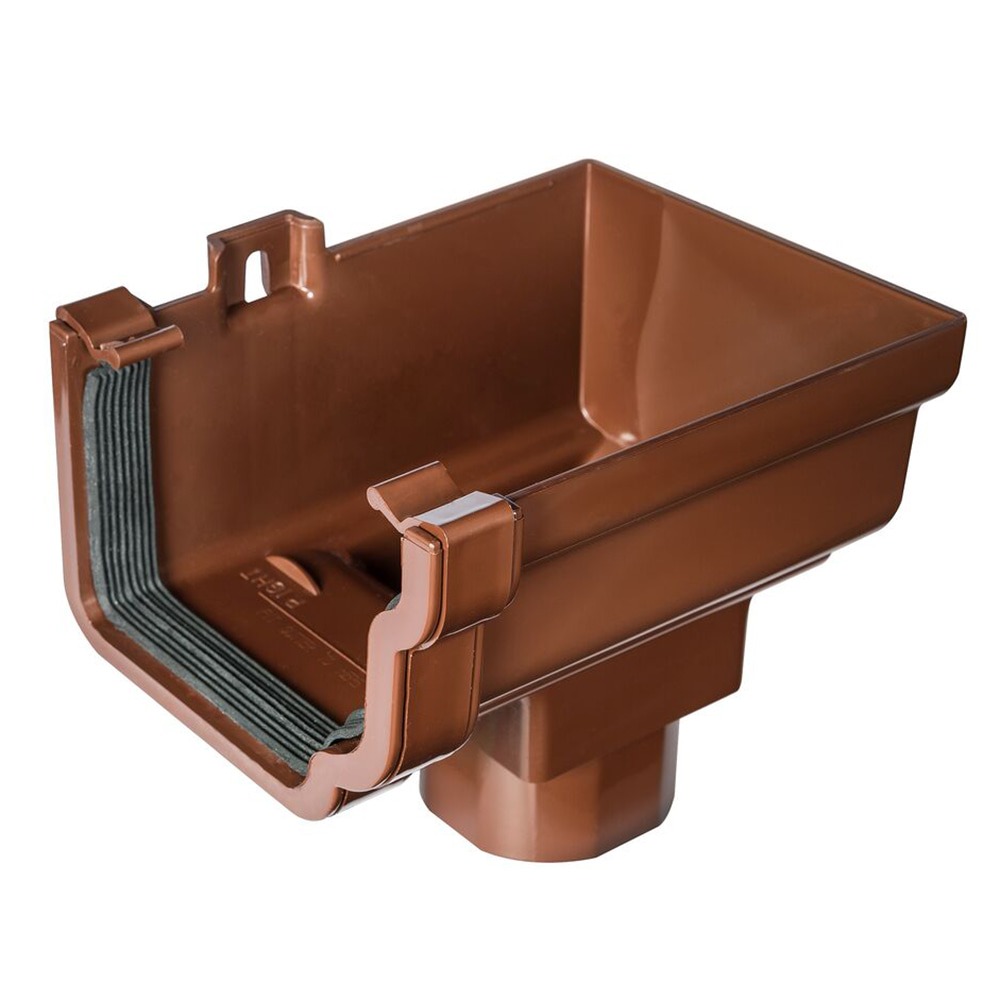 Brown 120mm Ogee Gutter to 68mm Round or 65mm Square Downpipe Right Hand Stopend Outlet (Kayflow)