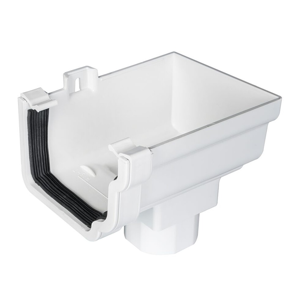 White 120mm Ogee Gutter to 68mm Round or 65mm Square Downpipe Right Hand Stopend Outlet (Kayflow)