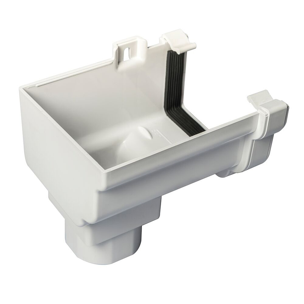 White 120mm Ogee Gutter to 68mm Round or 65mm Square Downpipe Left Hand Stopend Outlet (Kayflow)