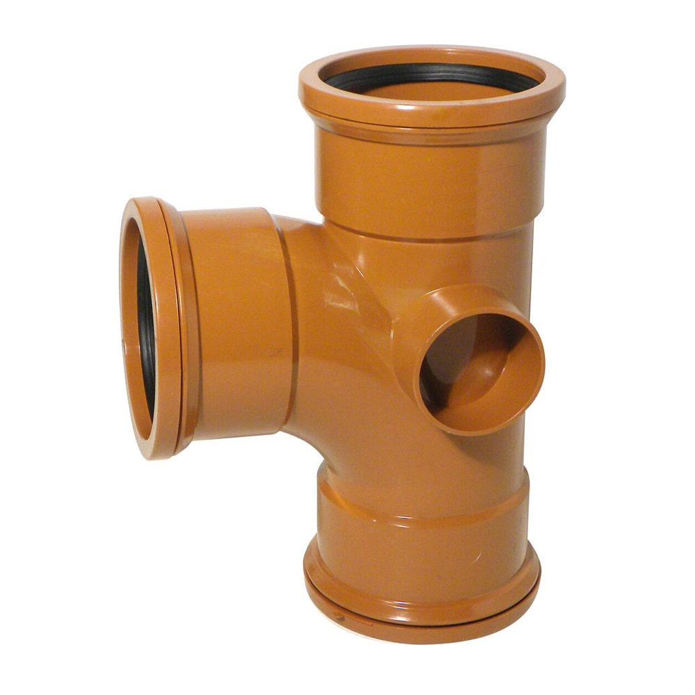 Terracotta 110mm Underground 90 Degree Triple Socket Junction with Twin Boss